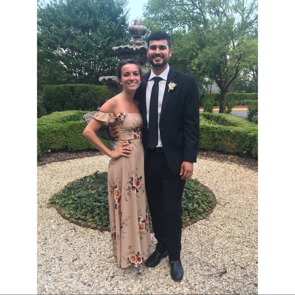 Tan maxi floral formal dress